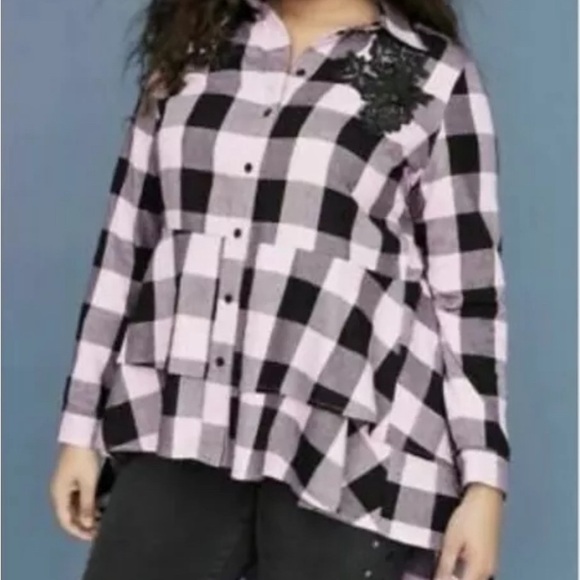 Lane Bryant pink black embellished flannel top - Picture 7 of 7